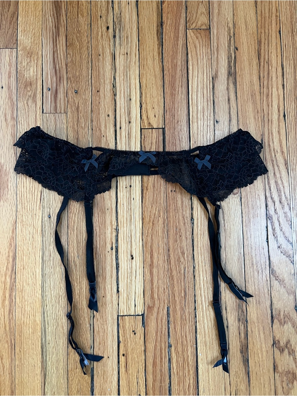 Victoria's Secret Black Lace Garter Belt with Bow Details